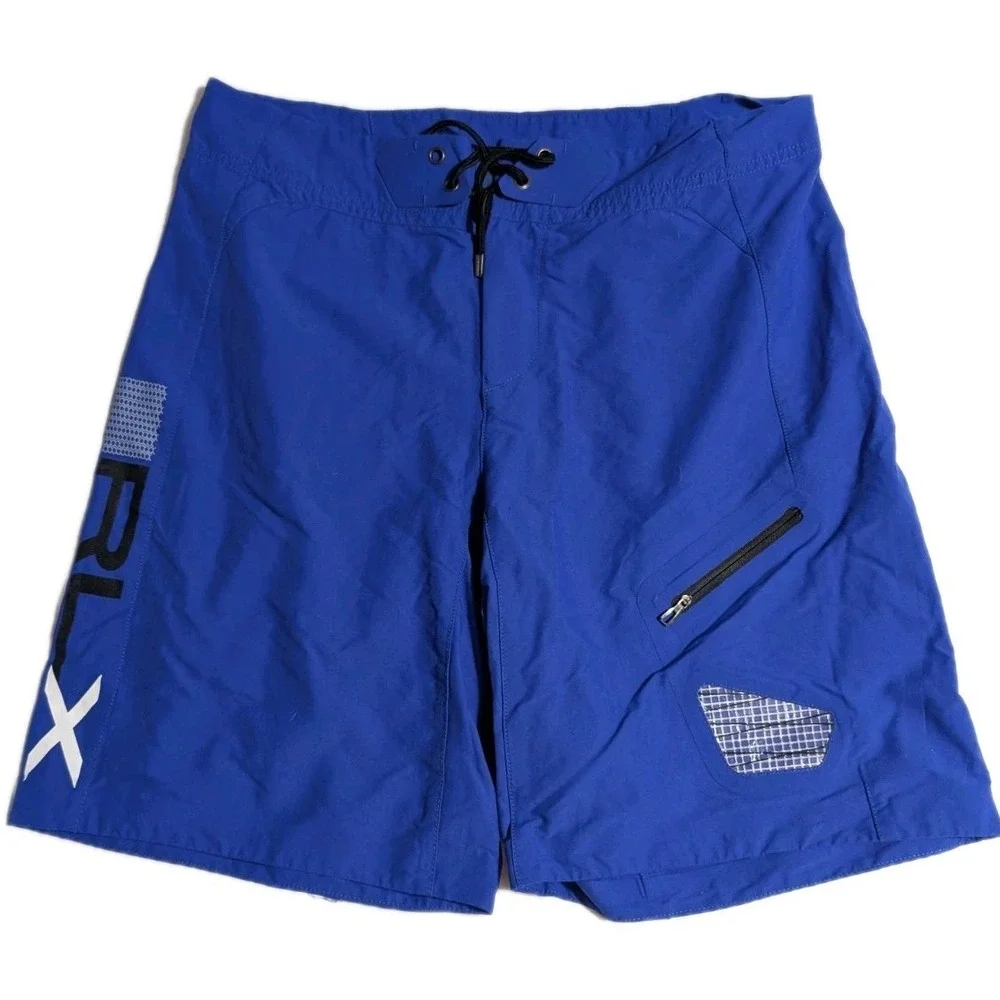 RLX Ralph Lauren Men's L Blue Performance Board Shorts Swim Trunks R2 Zip Pocket